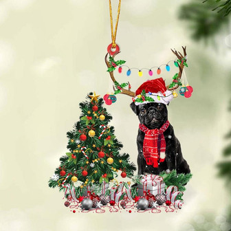 Ornament- BLACK Pug-Christmas Tree Gift Hanging Ornament, Happy Christmas Ornament, Car Ornament - Thegiftio UK