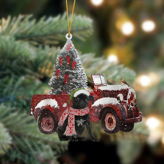 Ornament- Black Pug-Christmas Truck Two Sided Ornament, Happy Christmas Ornament, Car Ornament - Thegiftio UK