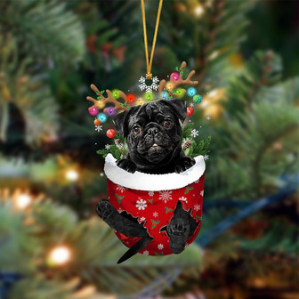 Ornament- BLACK Pug-In Christmas Pocket Two Sides Ornament, Happy Christmas Ornament, Car Ornament - Thegiftio UK