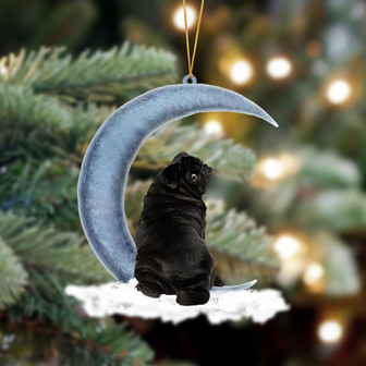 Ornament- Black Pug Sits On The Moon Hanging Ornament Dog Ornament, Car Ornament, Christmas Ornament - Thegiftio UK