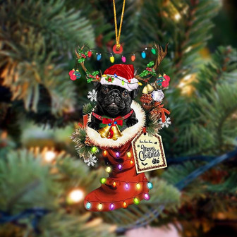 Ornament- BLACK Pug-Xmas Boot-Two Sided Ornament, Happy Christmas Ornament, Car Ornament - Thegiftio UK