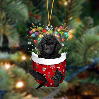 Ornament- BLACK Toy Poodle-In Christmas Pocket Two Sides Ornament, Happy Christmas Ornament, Car Ornament - Thegiftio UK