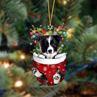 Ornament- Border Collie-In Christmas Pocket Two Sides Ornament, Happy Christmas Ornament, Car Ornament - Thegiftio UK