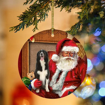Ornament- Border Collie With Santa Christmas Ornament, Happy Christmas Ornament, Car Ornament - Thegiftio UK