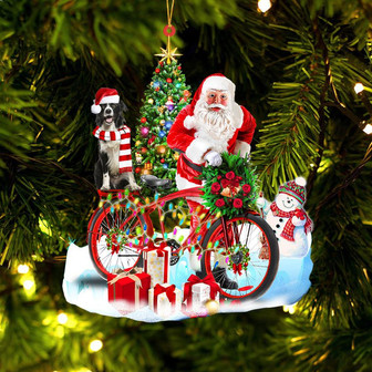 Ornament- Border Collie On Santa's Bike Ornament Dog Ornament, Car Ornament, Christmas Ornament - Thegiftio UK