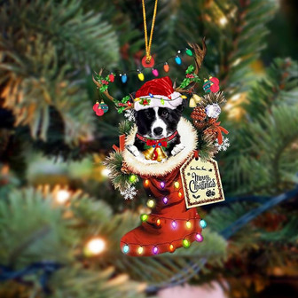 Ornament- Border Collie-Xmas Boot-Two Sided Ornament, Happy Christmas Ornament, Car Ornament - Thegiftio UK