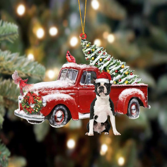 Ornament- Boston Terrier 1-Cardinal & Truck Two Sided Ornament, Happy Christmas Ornament, Car Ornament - Thegiftio UK
