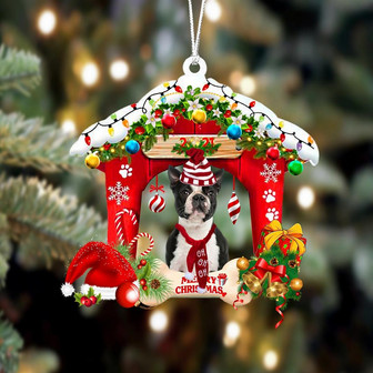 Ornament- Boston Terrier 1-Christmas House Two Sided Ornament, Happy Christmas Ornament, Car Ornament - Thegiftio UK