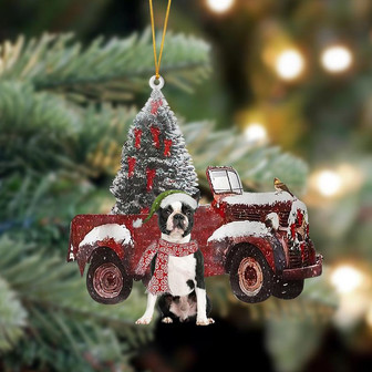 Ornament- Boston Terrier 1-Christmas Truck Two Sided Ornament, Happy Christmas Ornament, Car Ornament - Thegiftio UK