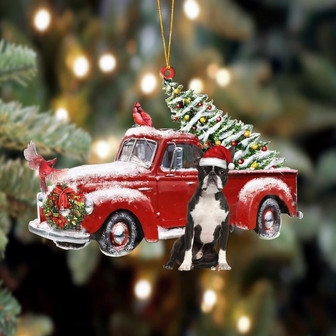 Ornament- Boston terrier-Cardinal & Truck Two Sided Ornament, Happy Christmas Ornament, Car Ornament - Thegiftio UK