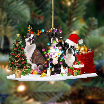 Ornament- Boston Terrier-Christmas Dog Friends Hanging Ornament, Happy Christmas Ornament, Car Ornament - Thegiftio UK