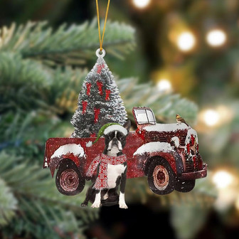 Ornament- Boston terrier-Christmas Truck Two Sided Ornament, Happy Christmas Ornament, Car Ornament - Thegiftio UK