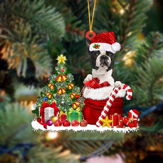 Ornament- Boston Terrier Gift Bag Merry Christmas Ornament Dog Ornament, Car Ornament, Christmas Ornament - Thegiftio UK