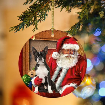 Ornament- Boston Terrier With Santa Christmas Ornament, Happy Christmas Ornament, Car Ornament - Thegiftio UK
