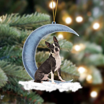 Ornament- Boston Terrier Sits On The Moon Hanging Ornament Dog Ornament, Car Ornament, Christmas Ornament - Thegiftio UK