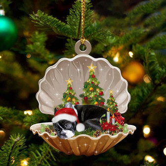 Ornament- Boston Terrier3-Sleeping Pearl in Christmas Two Sided Ornament, Christmas Ornament, Car Ornament - Thegiftio UK