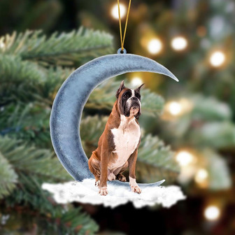 Ornament- Boxer 02 Sits On The Moon Hanging Ornament Dog Ornament, Car Ornament, Christmas Ornament - Thegiftio UK