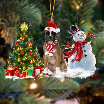 Ornament- Boxer Christmas Snow Hanging Ornament Dog Ornament, Car Ornament, Christmas Ornament - Thegiftio UK