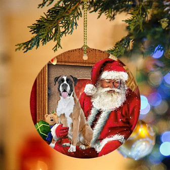 Ornament- Boxer With Santa Christmas Ornament, Happy Christmas Ornament, Car Ornament - Thegiftio UK