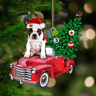 Ornament- BRINDLE Boston Terrier-Pine Truck Hanging Ornament, Happy Christmas Ornament, Car Ornament - Thegiftio UK