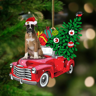 Ornament- BROWN Boxer-Pine Truck Hanging Ornament, Happy Christmas Ornament, Car Ornament - Thegiftio UK