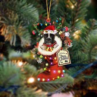 Ornament- BROWN Boxer-Xmas Boot-Two Sided Ornament, Happy Christmas Ornament, Car Ornament - Thegiftio UK