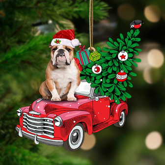 Ornament- BROWN English Bulldog-Pine Truck Hanging Ornament, Happy Christmas Ornament, Car Ornament - Thegiftio UK