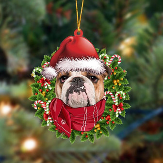 Ornament- BROWN English Bulldog-Xmas Bandana Hanging Ornament, Happy Christmas Ornament, Car Ornament - Thegiftio UK