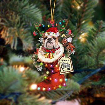 Ornament- BROWN English Bulldog-Xmas Boot-Two Sided Ornament, Happy Christmas Ornament, Car Ornament - Thegiftio UK