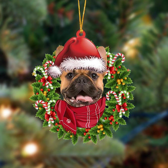 Ornament- brown French Bulldog-Xmas Bandana Hanging Ornament, Happy Christmas Ornament, Car Ornament - Thegiftio UK