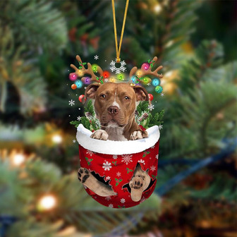 Ornament- BROWN Pitbull-In Christmas Pocket Two Sides Ornament, Happy Christmas Ornament, Car Ornament - Thegiftio UK