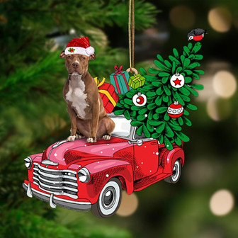 Ornament- BROWN Pitbull-Pine Truck Hanging Ornament, Happy Christmas Ornament, Car Ornament - Thegiftio UK