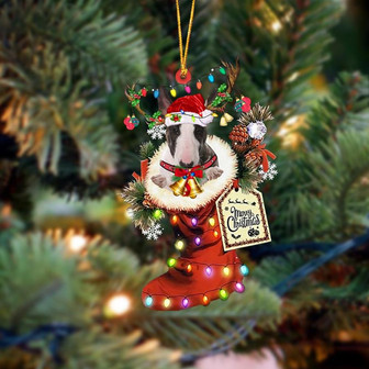 Ornament- Bull Terrier-Xmas Boot-Two Sided Ornament, Happy Christmas Ornament, Car Ornament - Thegiftio UK