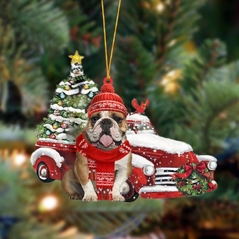 Ornament- Bulldog-Christmas Car Two Sided Ornament, Happy Christmas Ornament, Car Ornament - Thegiftio UK