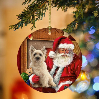 Ornament- Cairn Terrier Dog With Santa Christmas Ornament, Happy Christmas Ornament, Car Ornament - Thegiftio UK