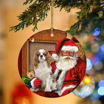 Ornament- Cavalier King Charles Spaniel With Santa Christmas Ornament, Happy Christmas Ornament, Car Ornament - Thegiftio UK