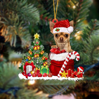 Ornament- Chihuahua Gift Bag Merry Christmas Ornament Dog Ornament, Car Ornament, Christmas Ornament - Thegiftio UK