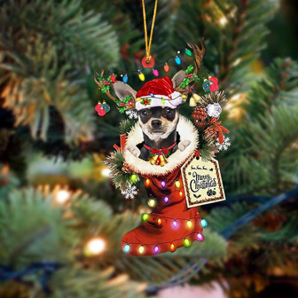 Ornament- Chihuahua-Xmas Boot-Two Sided Ornament, Happy Christmas Ornament, Car Ornament - Thegiftio UK