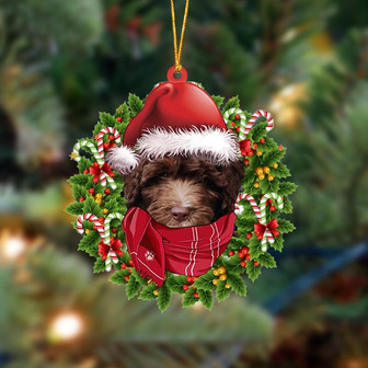 Ornament- CHOCOLATE goldendoodle-Xmas Bandana Hanging Ornament, Happy Christmas Ornament, Car Ornament - Thegiftio UK