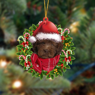Ornament- CHOCOLATE Labradoodle-Xmas Bandana Hanging Ornament, Happy Christmas Ornament, Car Ornament - Thegiftio UK