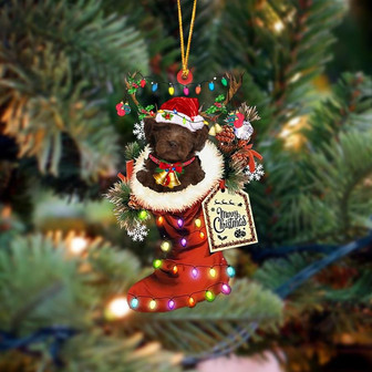 Ornament- CHOCOLATE Labradoodle-Xmas Boot-Two Sided Ornament, Happy Christmas Ornament, Car Ornament - Thegiftio UK