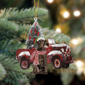 Ornament- Chocolate Labrador 1-Christmas Truck Two Sided Ornament, Happy Christmas Ornament, Car Ornament - Thegiftio UK