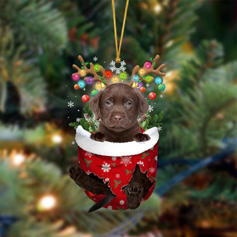 Ornament- CHOCOLATE Labrador-In Christmas Pocket Two Sides Ornament, Happy Christmas Ornament, Car Ornament - Thegiftio UK