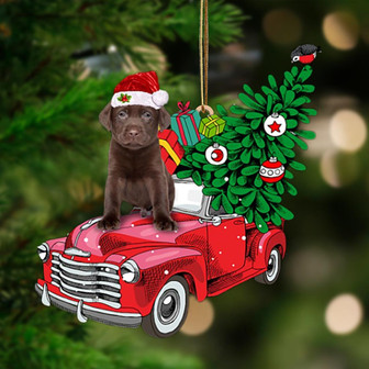 Ornament- CHOCOLATE Labrador-Pine Truck Hanging Ornament, Happy Christmas Ornament, Car Ornament - Thegiftio UK