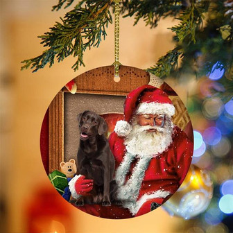 Ornament- Chocolate Labrador With Santa Christmas Ornament, Happy Christmas Ornament, Car Ornament - Thegiftio UK
