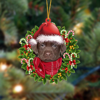 Ornament- CHOCOLATE Labrador-Xmas Bandana Hanging Ornament, Happy Christmas Ornament, Car Ornament - Thegiftio UK