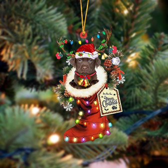 Ornament- CHOCOLATE Labrador-Xmas Boot-Two Sided Ornament, Happy Christmas Ornament, Car Ornament - Thegiftio