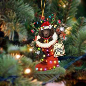Ornament- CHOCOLATE Standard Poodle-Xmas Boot-Two Sided Ornament, Happy Christmas Ornament, Car Ornament - Thegiftio UK