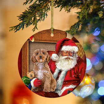 Ornament- Cockapoo With Santa Christmas Ornament, Happy Christmas Ornament, Car Ornament - Thegiftio UK