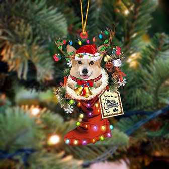 Ornament- Corgi 2-Xmas Boot-Two Sided Ornament, Happy Christmas Ornament, Car Ornament - Thegiftio UK